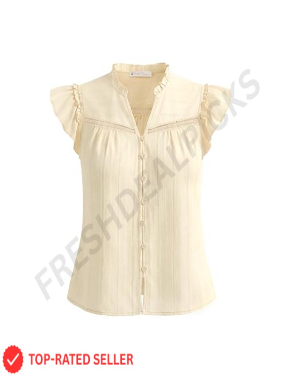Ruffle Sleeve Cotton Blouse V Neck Button Down Lace Crochet Top